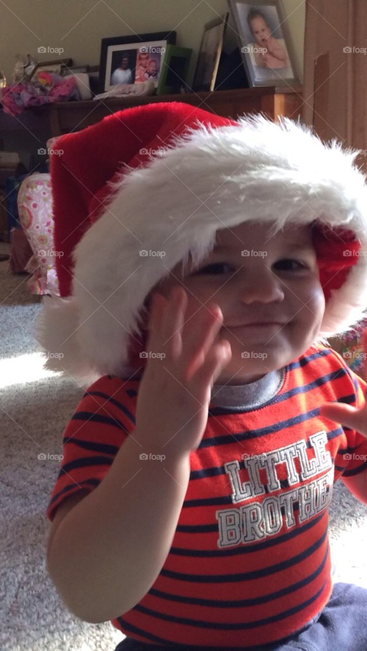 Boy in Santa hat 