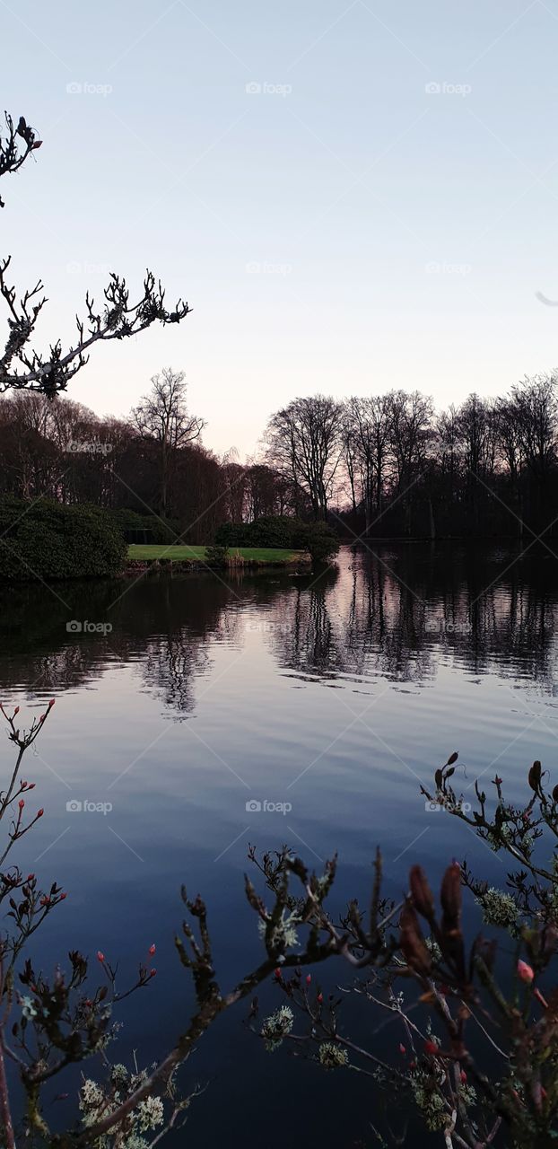 Sunset over lake in Wanås