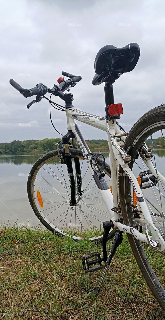 bike on a lake, riding bike, beautiful nature landscape