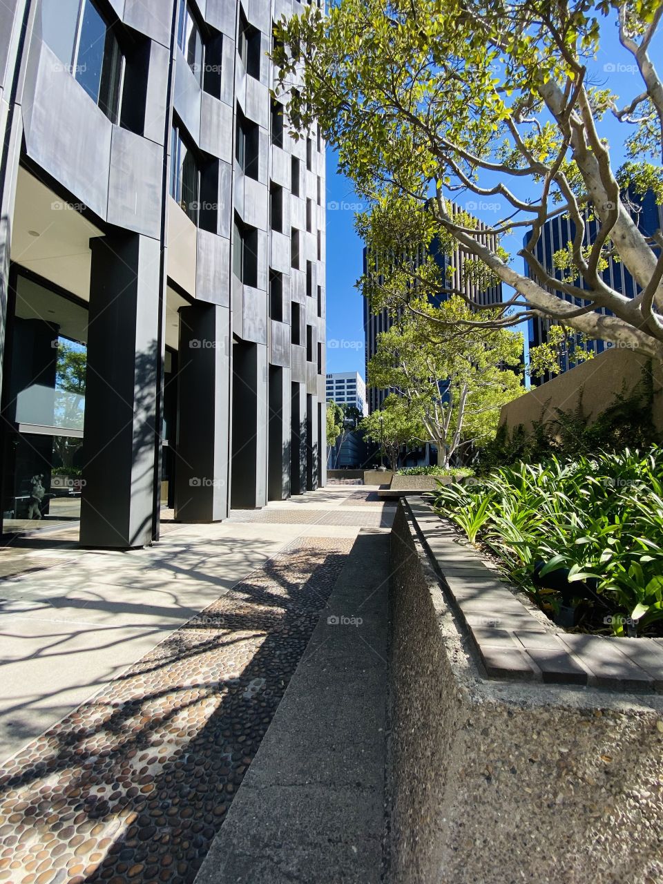 Urban meets greenery with a park and rest area
