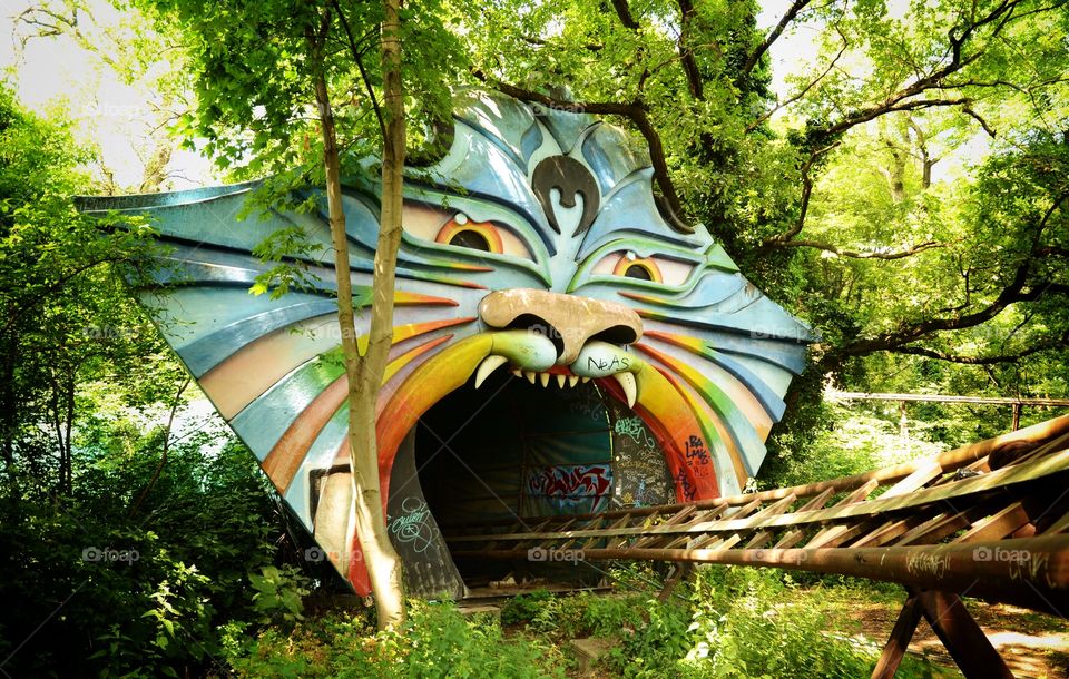 A vintage roller coaster in an abandoned amusement park, East Berlin, Germany 