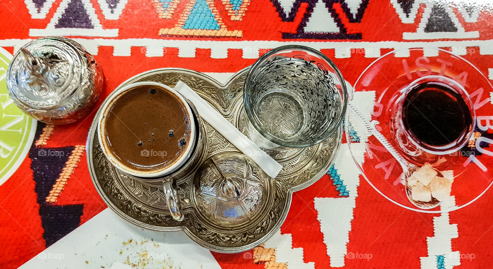 Top view of turkish coffee.