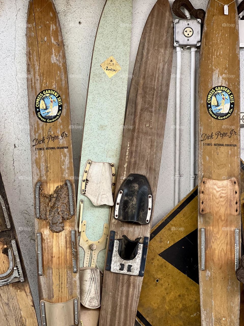 Vintage mission. Antique shop with old water skis lining the wall. Wood water skis?!?