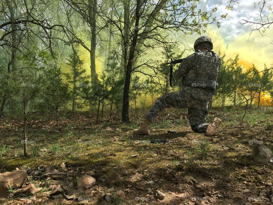 Army Training. Squad movement training at a field exercise.