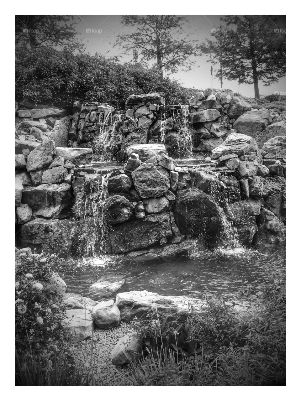 hillcrest black and white. waterfalls at hillcrest hospital, waco has lots of hidden treasures