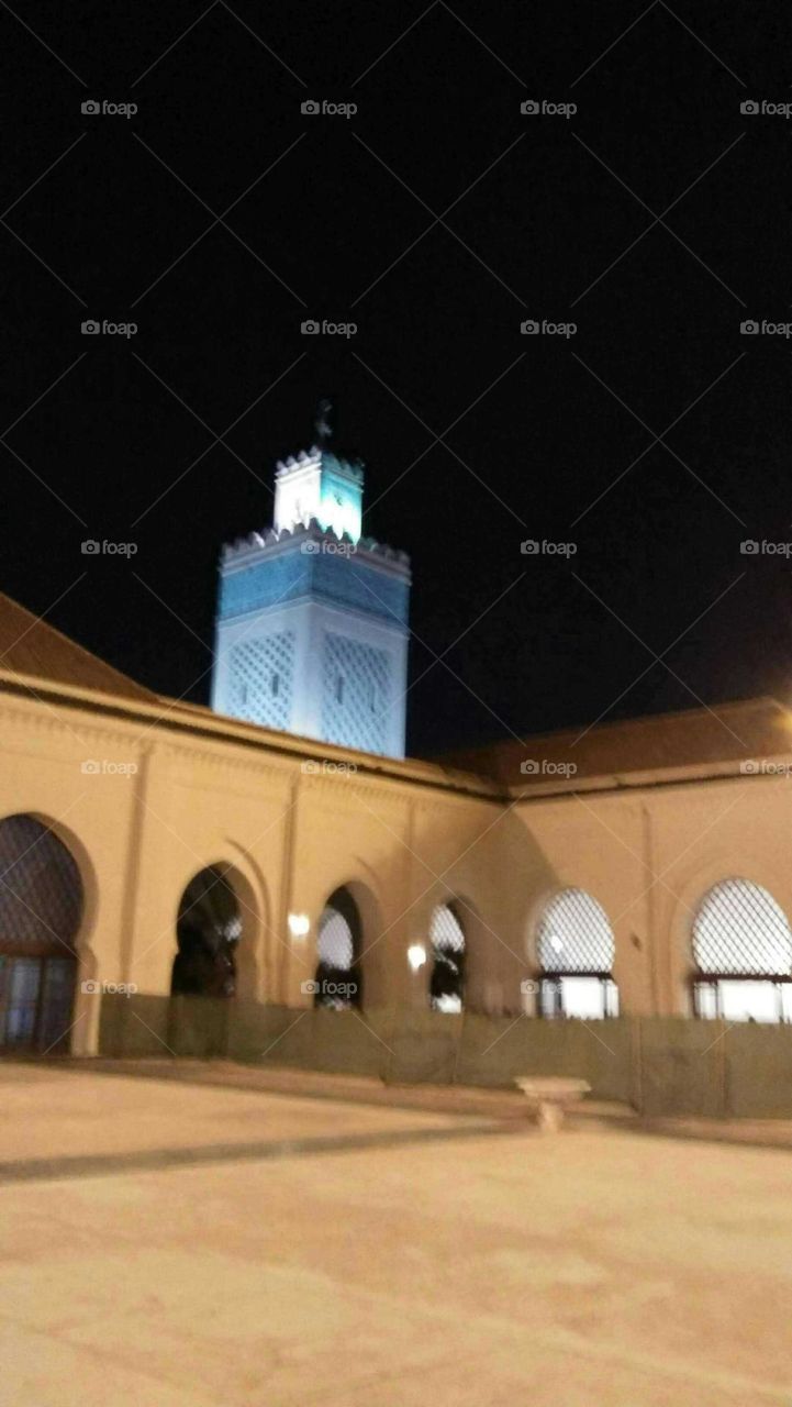 Beautiful minaret of a mosque in marrakech city in Morocco.