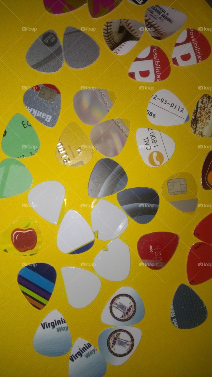 Guitar, Strum the Guitar. guitar picks, upcycled from various credit cards and plastics.. soo awesome for the musicians In life. 