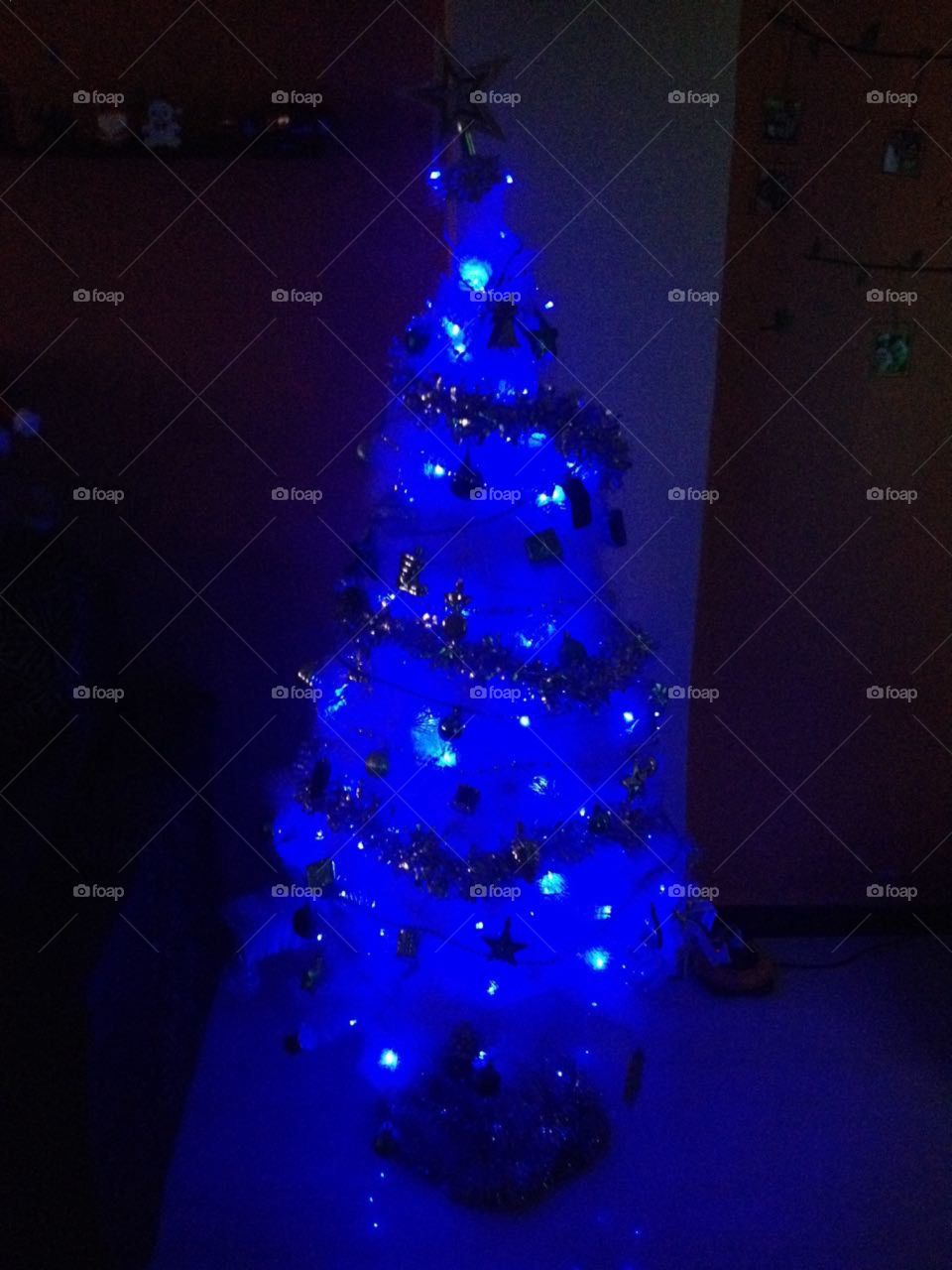 White Christmas Tree with Blue LED Lights