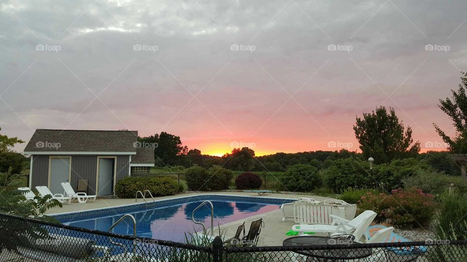 pool house sunset