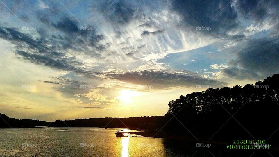 Beautiful sunset over Lake Hartwell near Anderson South Carolina