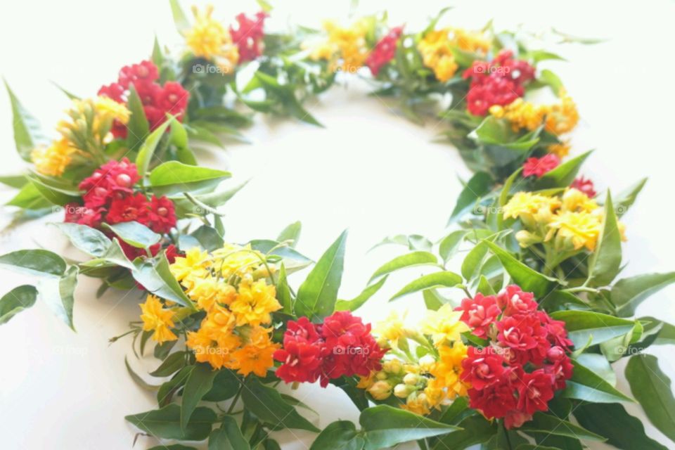 Flower crown - red & yellow & green