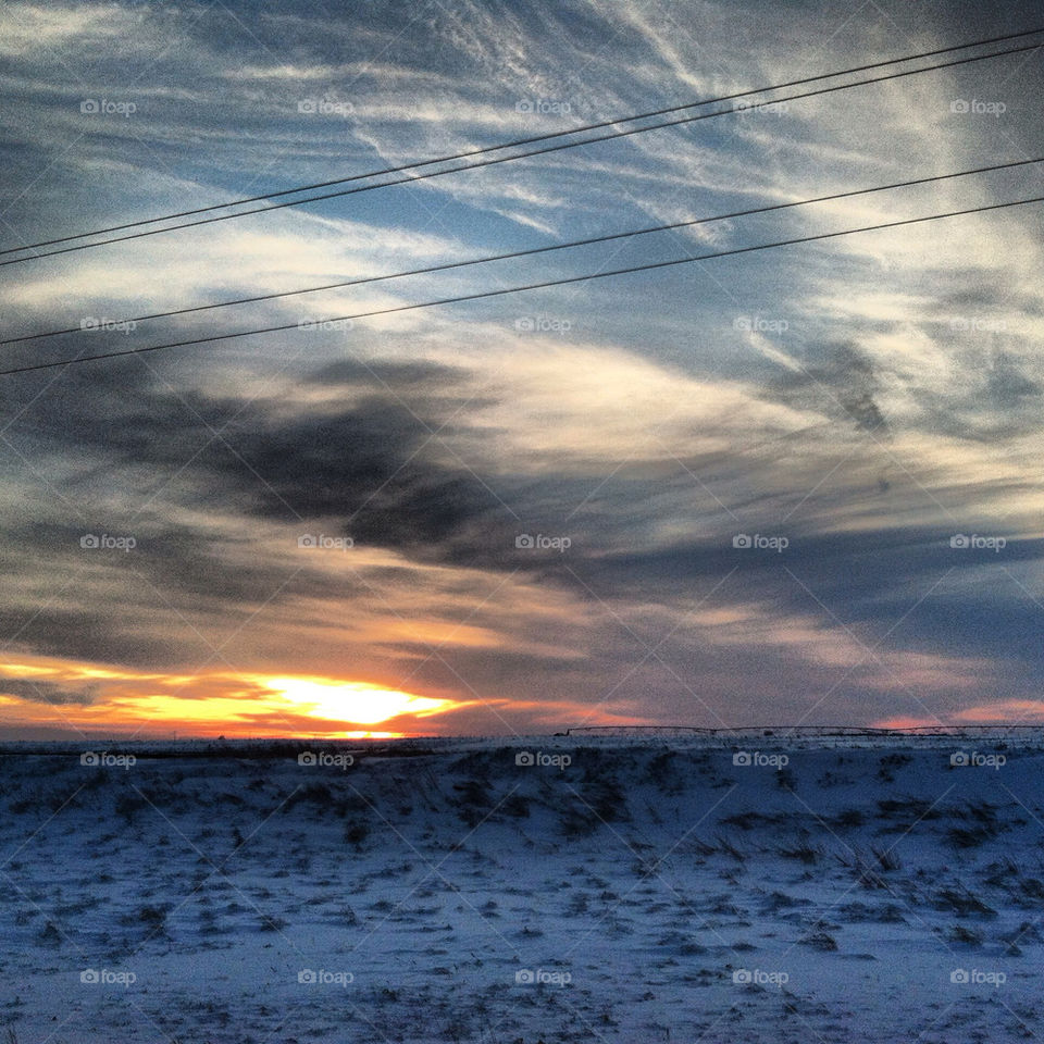 Sunset over farm in Nebraska