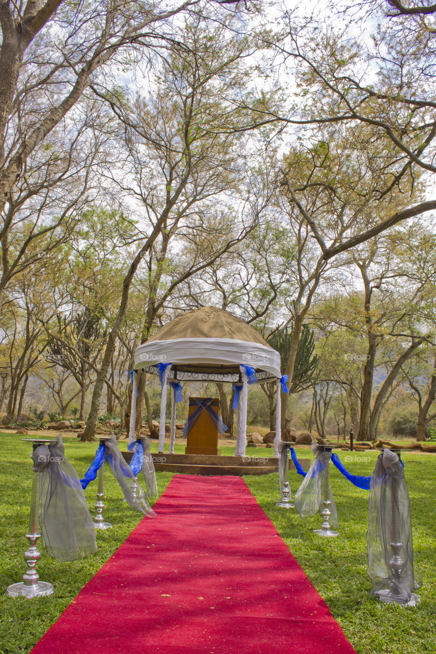wedding gazebo with red carpet
