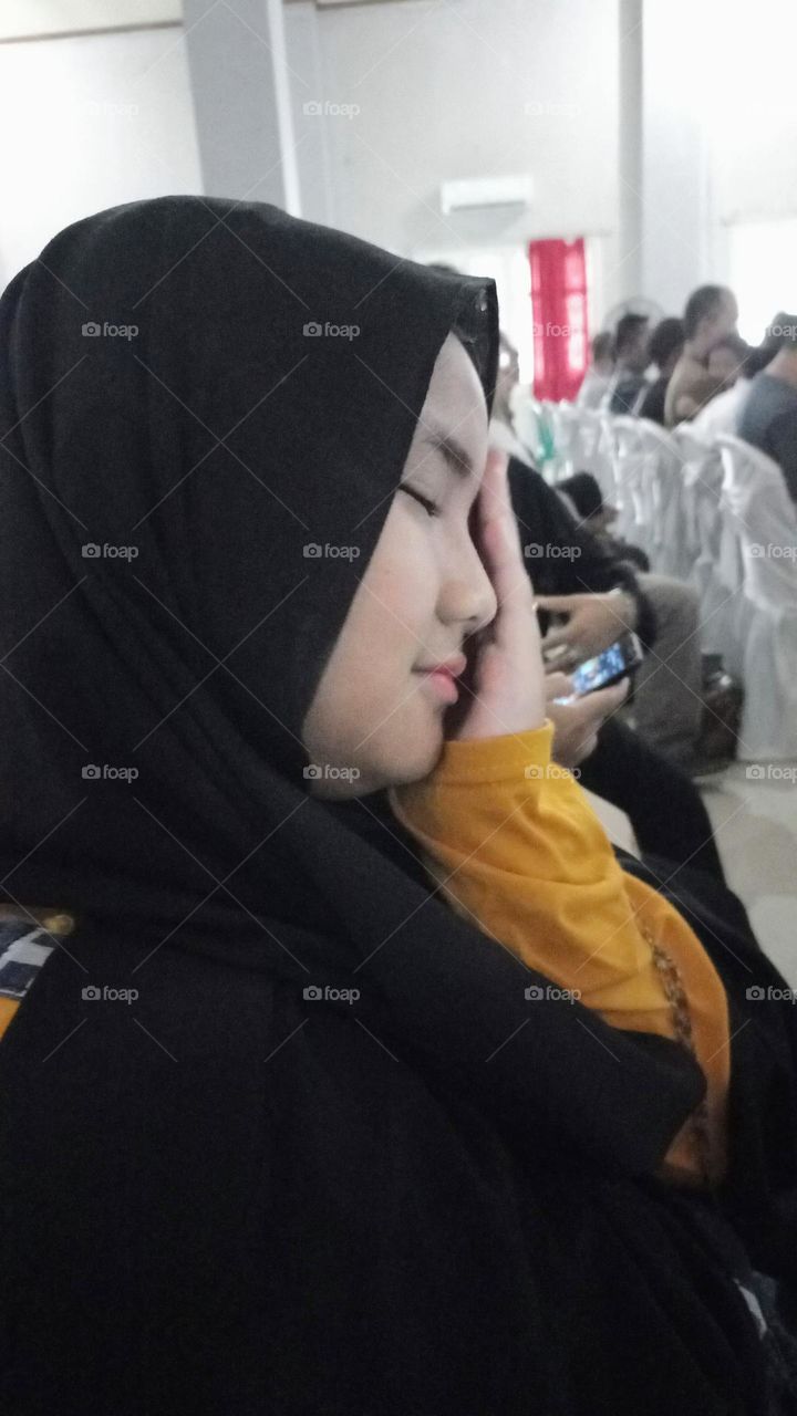 Stylized little girl with closed eyes