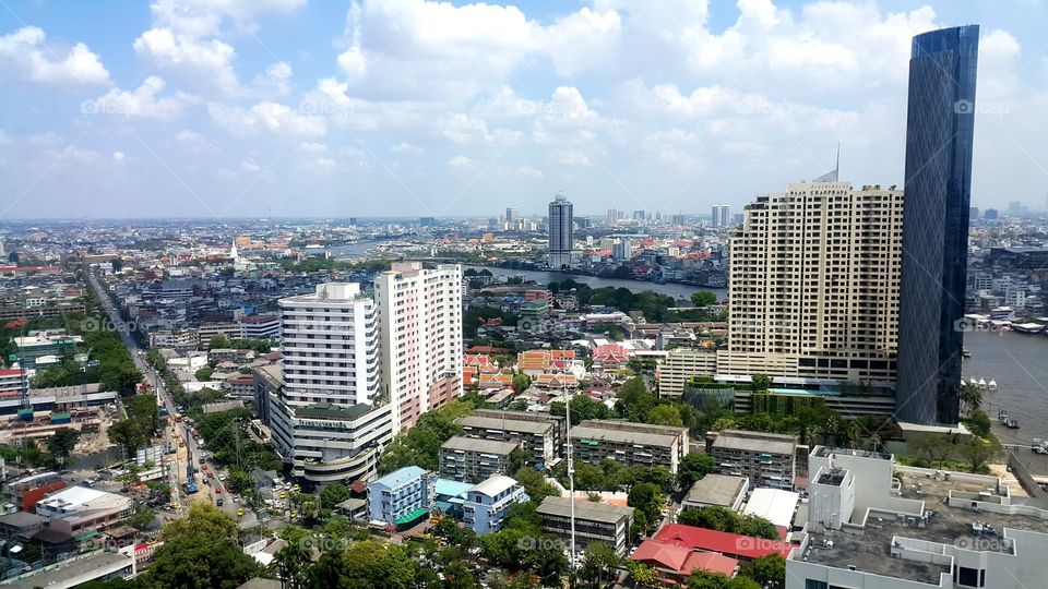 Top view of BANGKOK CITY, THAILAND -29 APRIL 2019- view with sunshine.