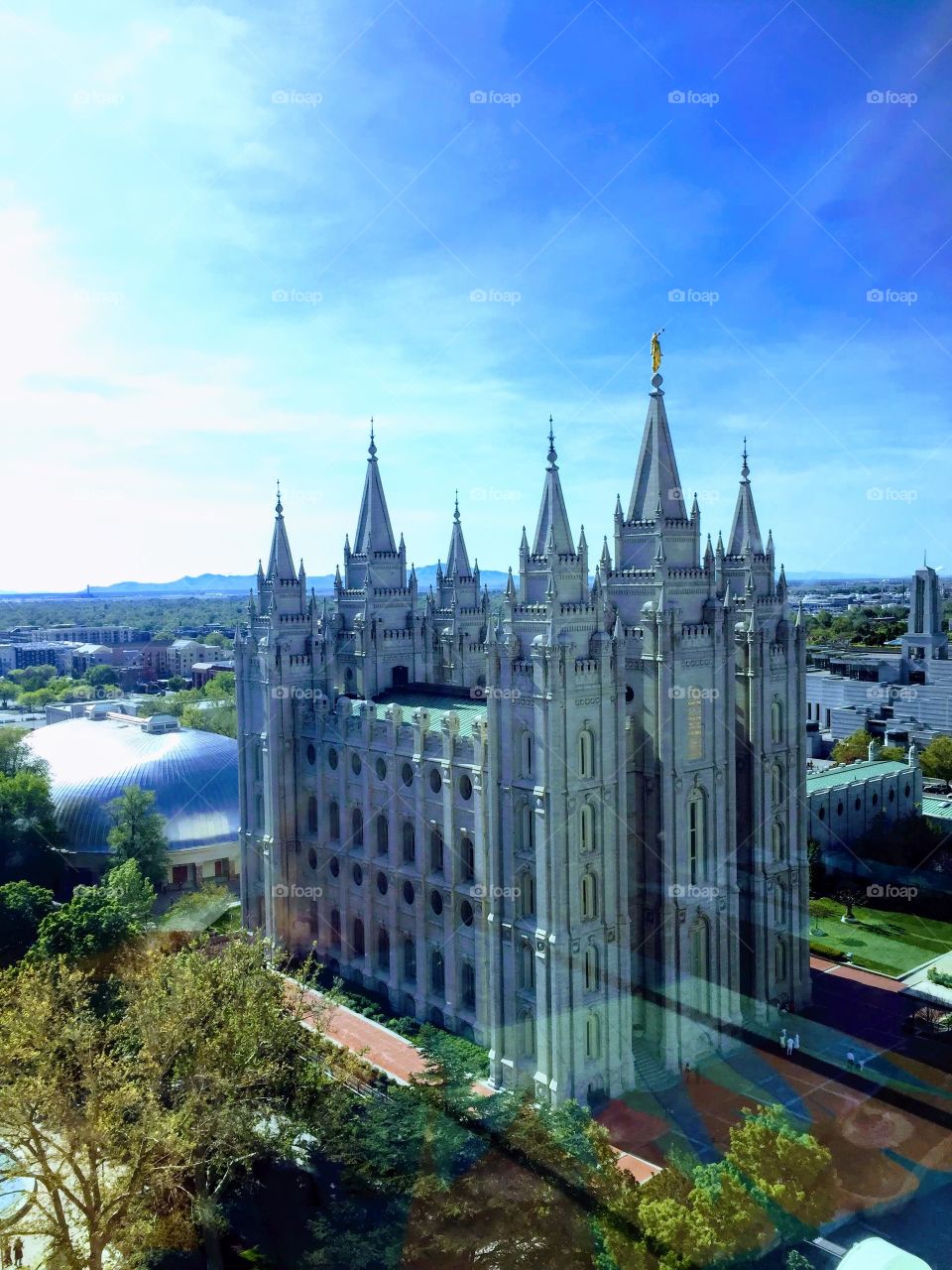 The Salt Lake Temple from The 10th Floor of The J.S.M.B. The Joseph Smith Memorial Building. 