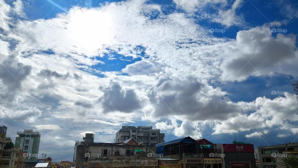 A cloudy day with blue sky in my neighborhood at Prampi Makara Phnom Penh Cambodia