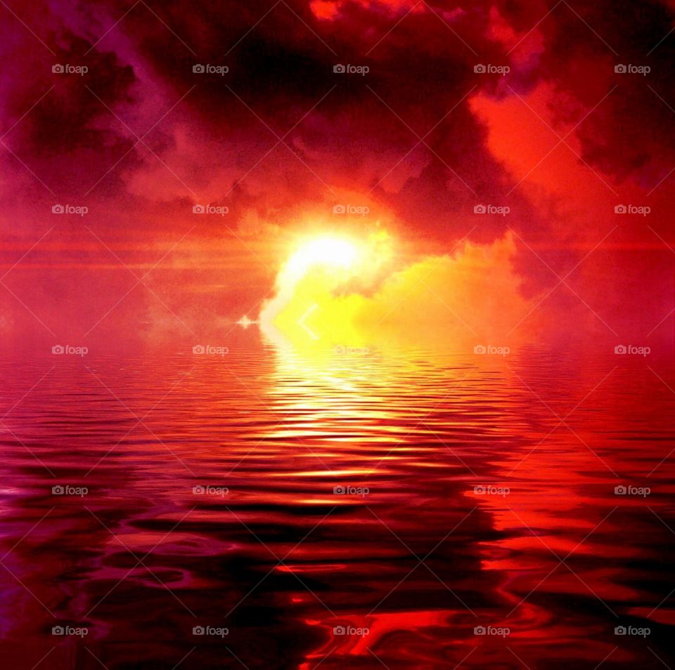 Red night on the lake. Red night on the lake