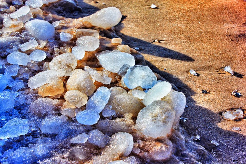 Ice on the beach sand