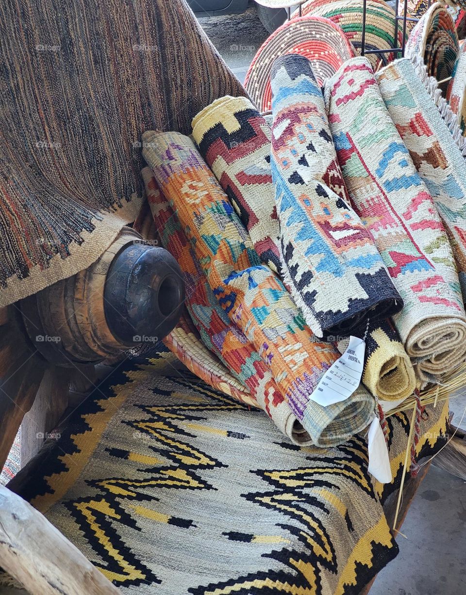 Western Blankets on a Bench