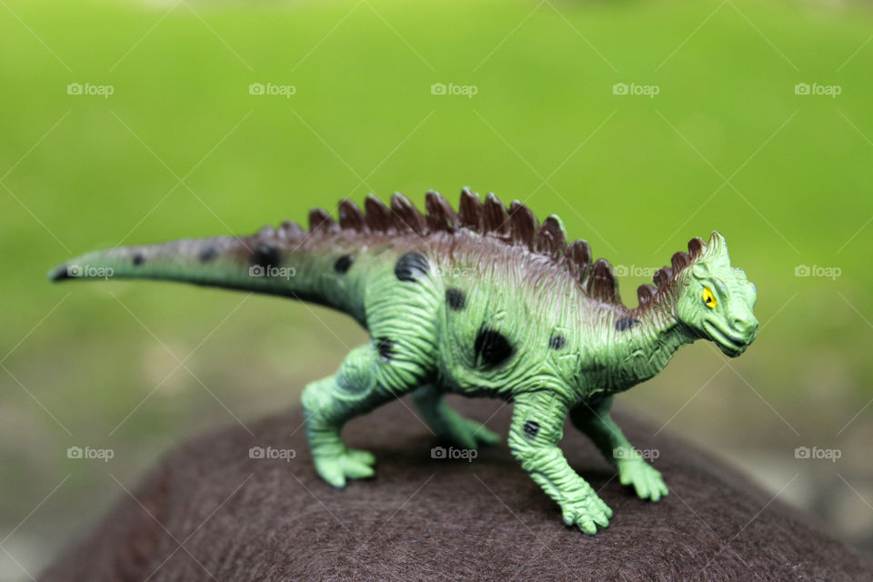 Close up of green toy dinosaur