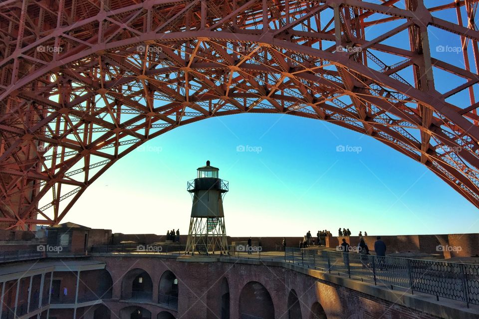 Under the Golden Gate on the roof of Fort Point.