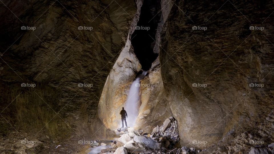 Exploring a Waterfall up Sultana creek at night in a canyon 