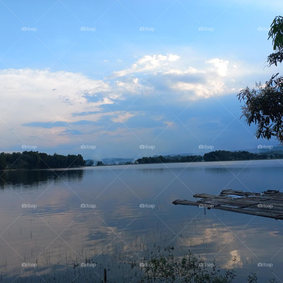 View of the lakeside in the evening