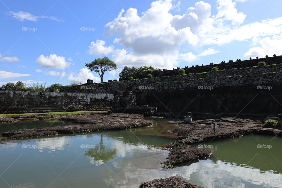 Remain of bath pool inside the ruins of ratu boko palace, a historical site near Jogjakarta, Indonesia