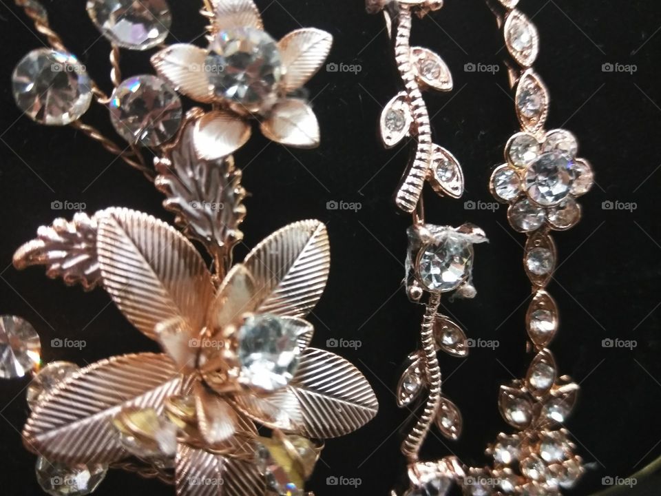 Variety of shiny headpeices for the new bride.