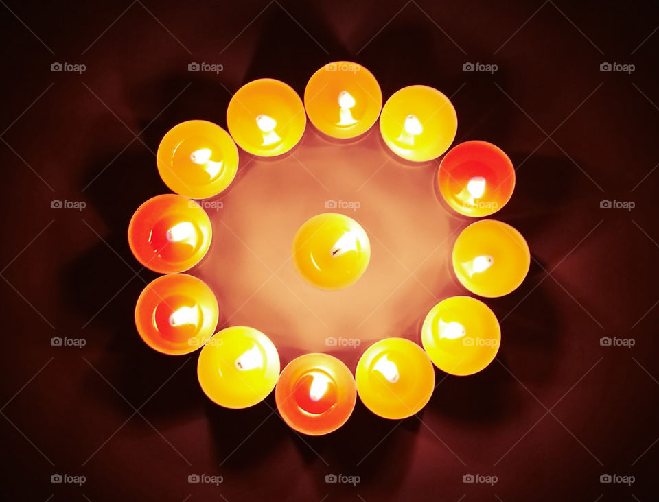 Tealight candles with blurred dark background