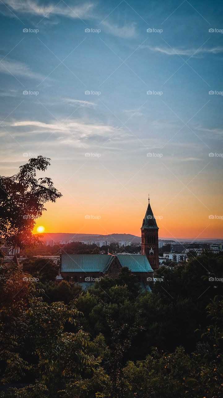 The church against the sunset.