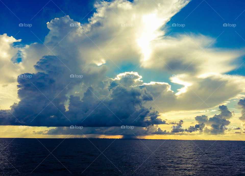 Hazy storm clouds and rain over Florida