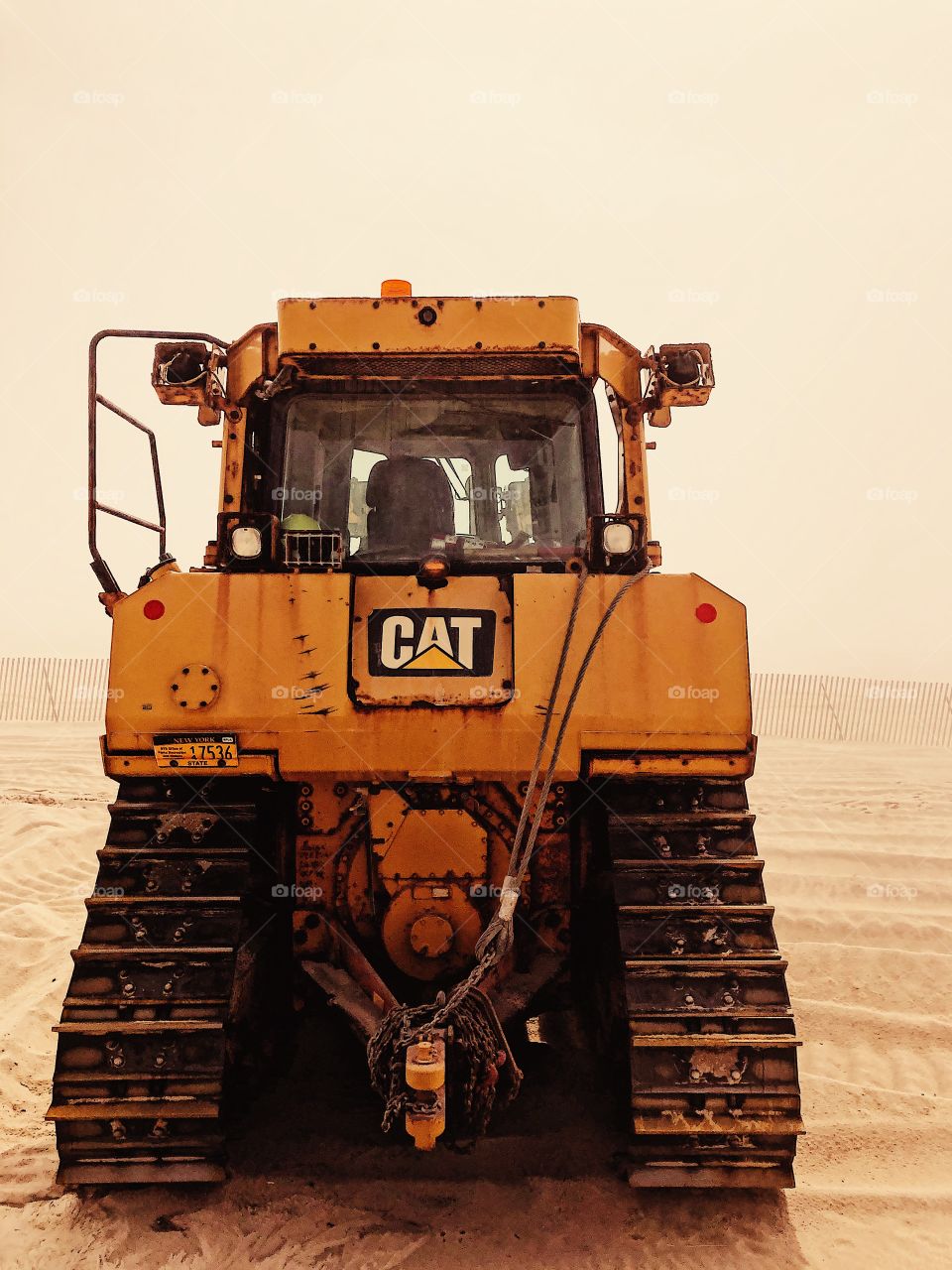 CAT Bulldozer On A Beach, Construction Equipment, CAT Bulldozer Off Duty, Bulldozer Ready To Work, Heavy Equipment For Construction, Caterpillar Construction Equipment