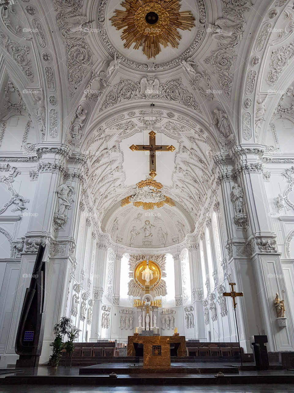 white churches interior with golden ornaments