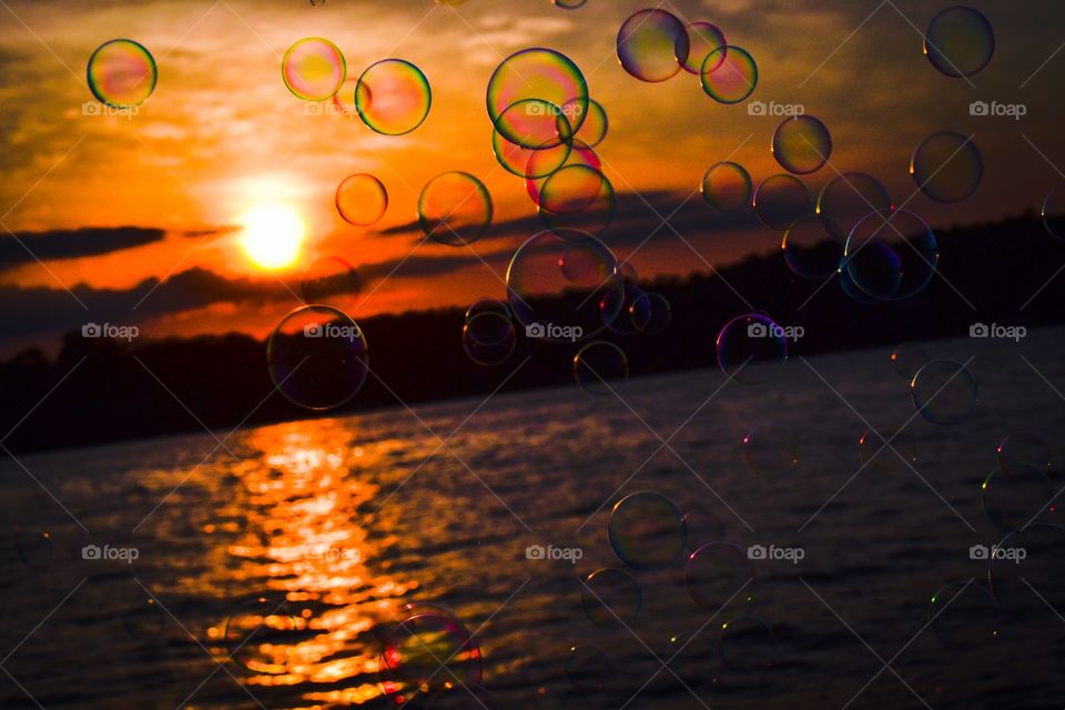 Bubbles at Sunset. Bubbles catch the light at sunset 