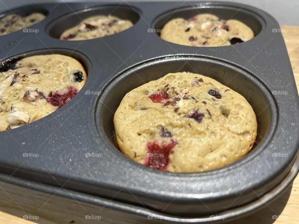 Baking breads with some seeds and blueberries 