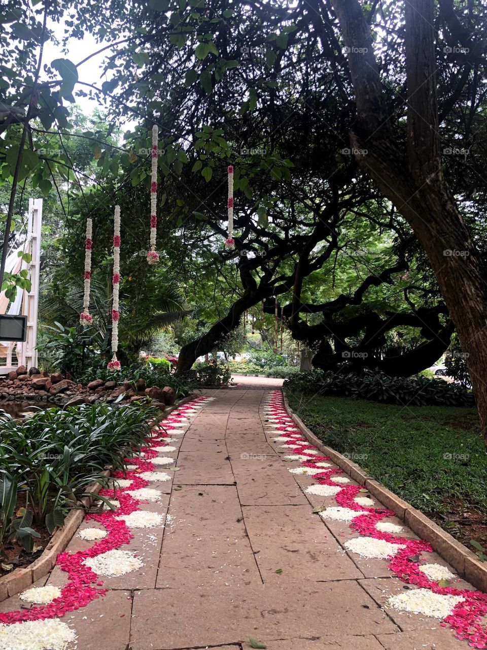 Pathway decorated with flowers