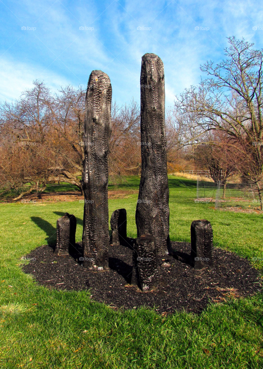 art monoliths charred tree stump by landon