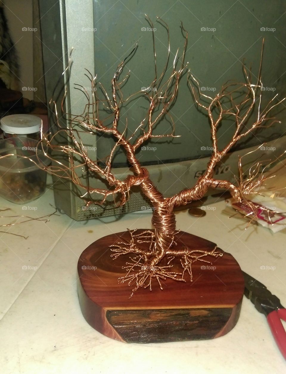 Mounted Copper Wire Tree Sculpture By Emanuel Tejeiro