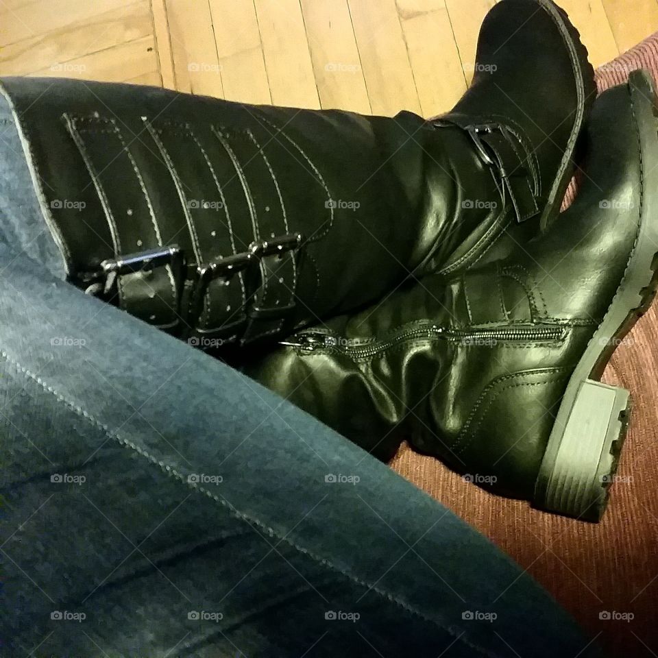 Buckled Boots. Knee high black buckled boots.