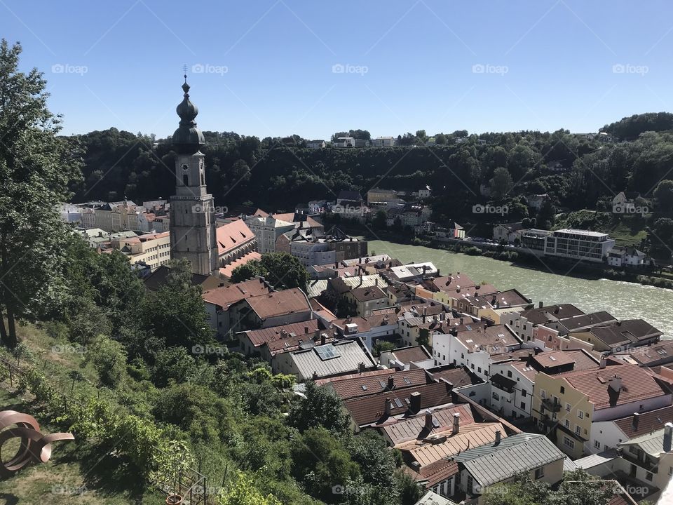Picturesque overlook of Burghausen and Salzach River at mid-morning