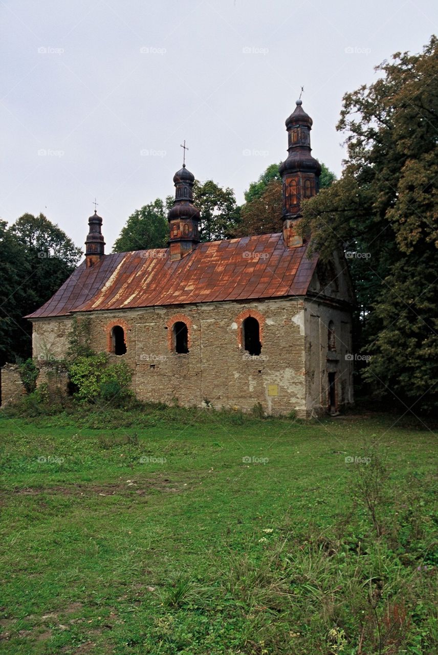 An old ruined church in the Bieszczady Mountains