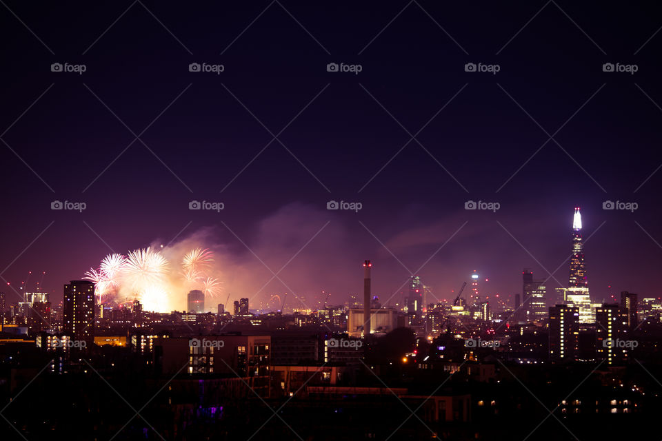 Fireworks above London. New Years Eve.