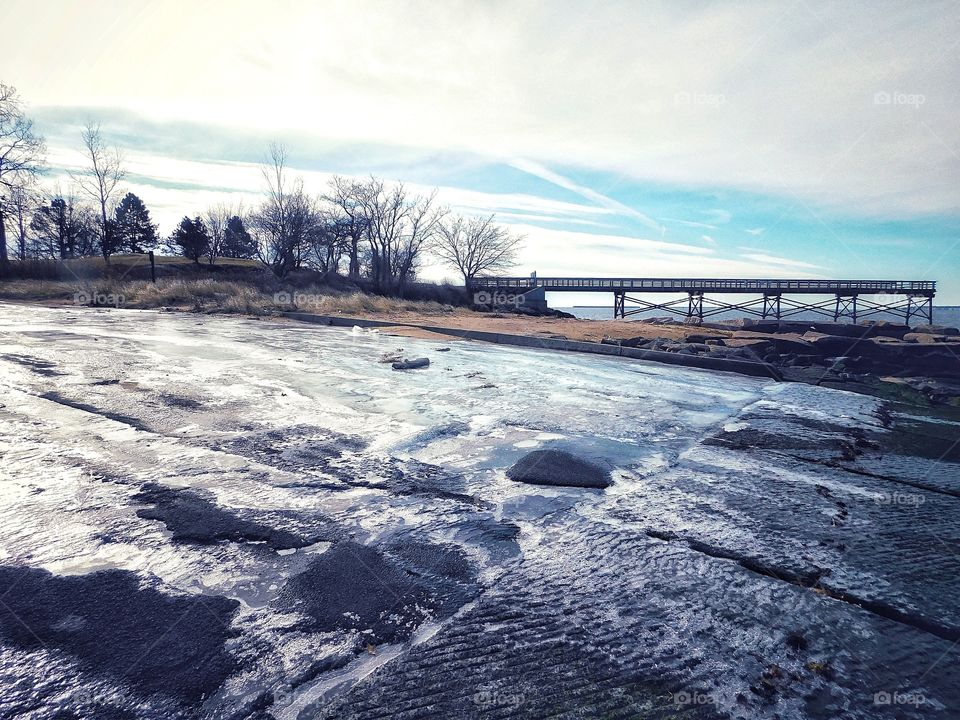 Lighthouse Point Park, frozen boat path