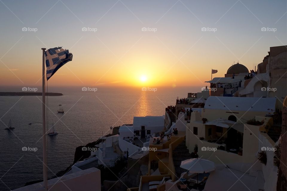 Beautiful sunset in Oia, Santorini, Greece 