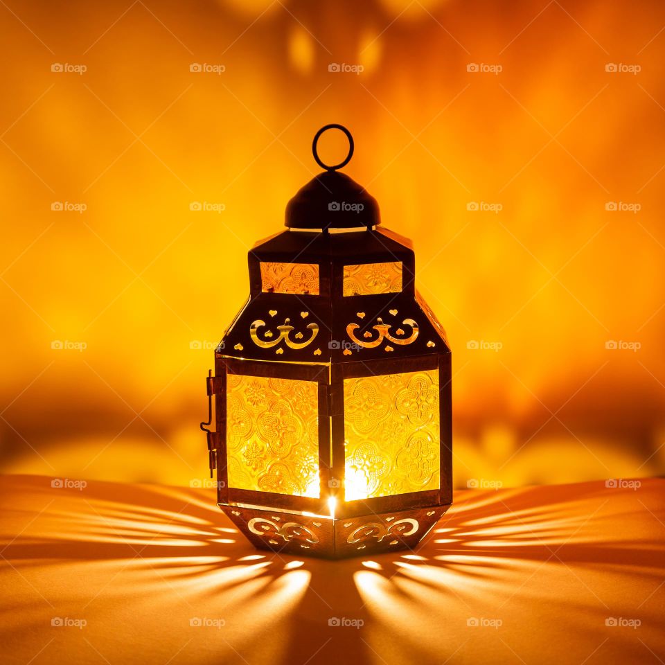 Arabic lantern lit up for Ramadan