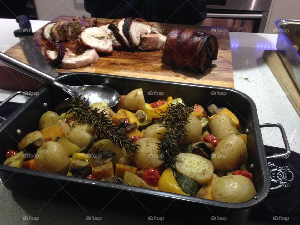  roasted Rosemary potatoes. Oven roasted Rosemary potatoes to go along with roast pork barbecue