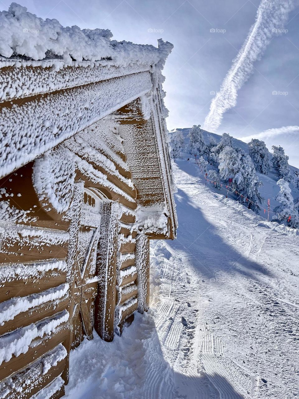 A frosty building atop a ski run is a sight to behold in mid January in Utah 