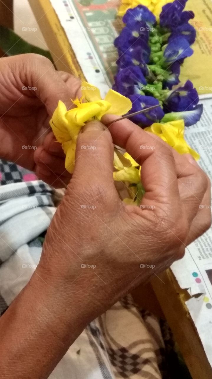 Making a garland.